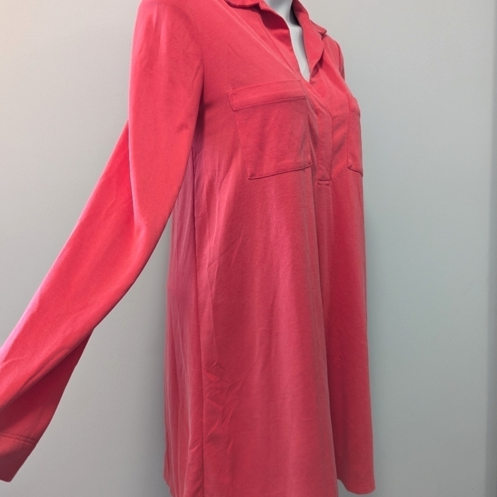 BCBGMaxazria Oversized Shirt dress with collar Blakely Vintage Red Berry Size XS - Picture 2 of 8